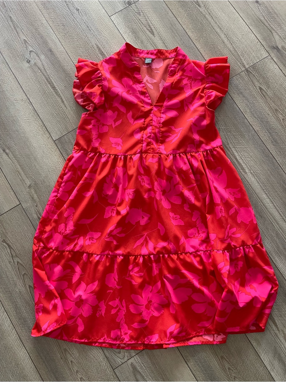 SHEIN Hot Pink and Red Floral Tiered Dress